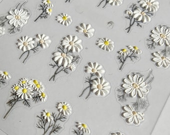 Camomile White Flowers Art Stickers Decals Spring Easter Floral Self Adhesive DIY Nails