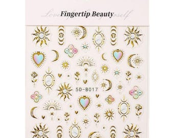 5D Celestial Moon Stars Nail Art Stickers, Self-Adhesive Astrology Decals
