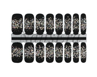 Silver Glitter Dipped Black Nail Wraps / Nail  Strips / Nail Stickers