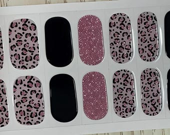 Pink Black Animal Nail Strips: Semi-Cured Gel Nail Wraps