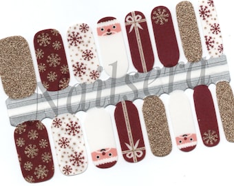 Christmas Red, White and Gold Nail Wraps: Easy Application Nail Polish Stickers