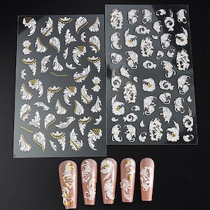 Nail Art Stickers Decals White Flower Wedding Self Adhesive Winter DIY Nails