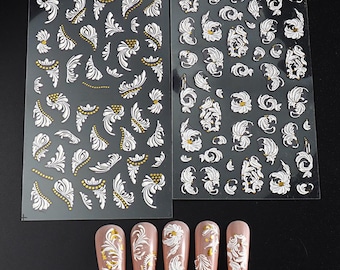 Nail Art Stickers Decals White Flower Wedding Self Adhesive Winter DIY Nails
