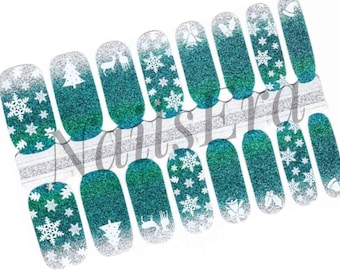 Christmas Nail Wraps: Jingle Bells, Trees, Snowflakes Real Nail Polish Strips