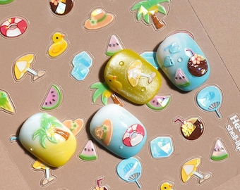 Nail Art Stickers Decals Summer Beach vibes Self Adhesive DIY Nails