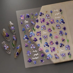 Nagelkonst klistermärken dekaler sommar vårblommor iris självhäftande gör-det-själv-naglar.