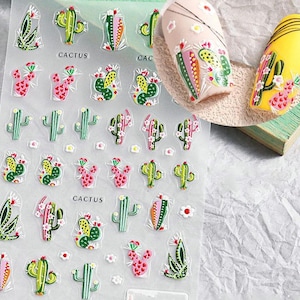 Adesivos para Nail Art, Decalques, Cactos de Verão, Autoadesivos, Unhas DIY 5D