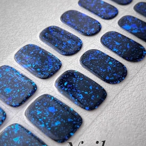 Flockige Blaue Semi-gehärtete Gel Nail Wraps / Nagelstreifen / Nagelaufkleber