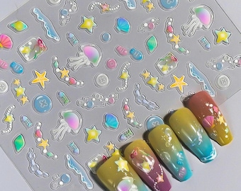 Nail Art Stickers Decals Summer Sea life shell Self Adhesive DIY Nails