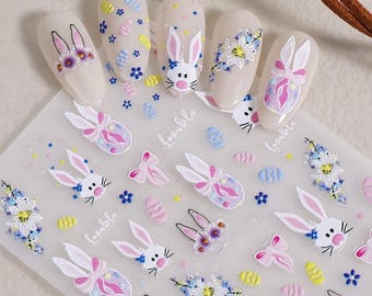 Easter Bunny Art Stickers Decals Spring Pink Egg Self Adhesive DIY Nails