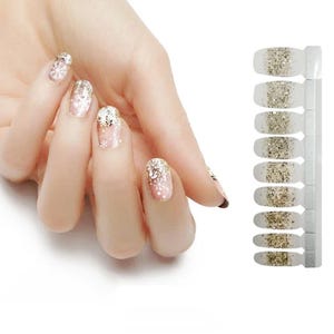 Gold Glitter Snowflake Nail Wraps: Easy Application Nail Stickers