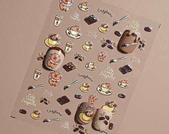 Nail Art Stickers Decals Summer Spring Capybara Delicious Self Adhesive DIY Nails