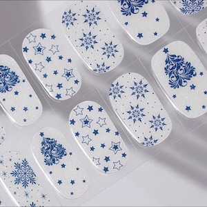 Blaue Weihnacht Semi-gehärtete Gel Nail Wraps / Nagelstreifen / Nagelsticker