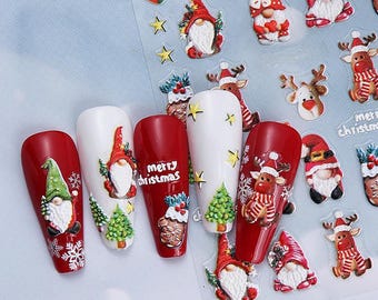 5D Christmas Nail Art Stickers: Snowman, Tree, Santa
