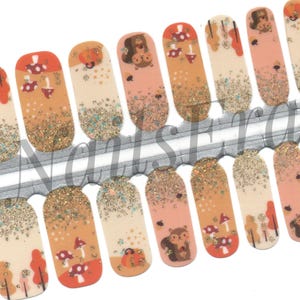 Autumn Nail Wraps: Squirrel, Pumpkin Nail Art Stickers
