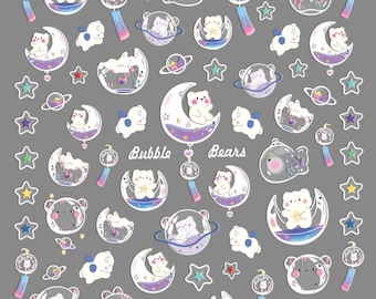 Nail Art Stickers Decals outer space teddy bear Self Adhesive DIY Nails