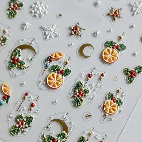 Nail Art Stickers Decals Christmas Tree Glitter Self Adhesive Winter DIY Nails
