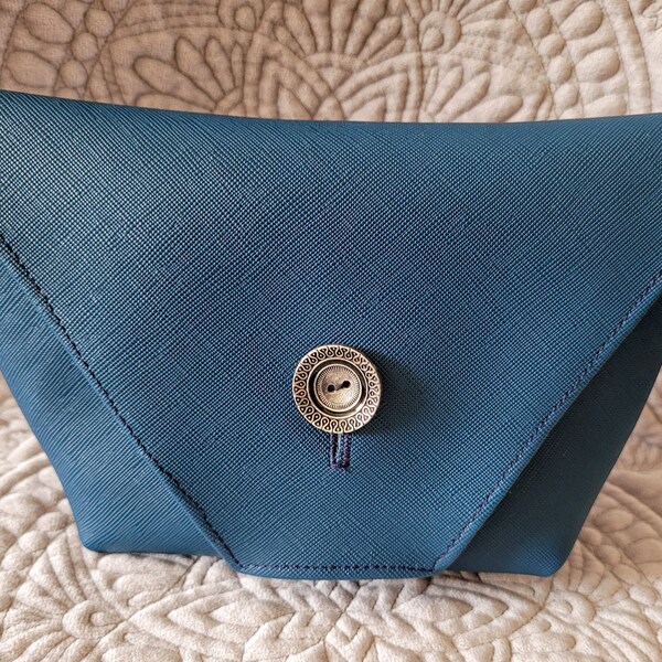 Peacock Blue Clutch with Dark Gray Earthy Print Lining