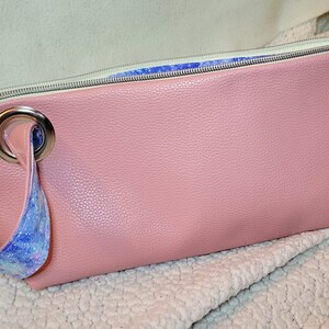 Pink Faux Leather Milky Way Print Wristlet Clutch
