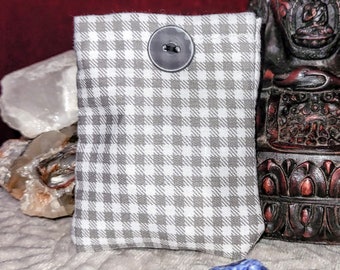 Gray Checkered Print Crystal Pouch