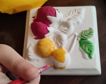 Handmade Ceramic Tile Mold Set: 3D Fruit Designs for Wall Decor