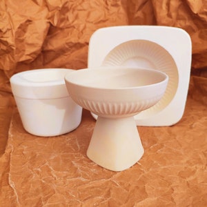 2-piece footed serving bowl; Plaster molds for casting ceramic plates