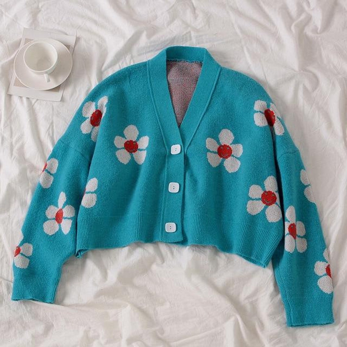 Floral Knitted Oversized Sweater Cardigan Vintage Inspired | Etsy