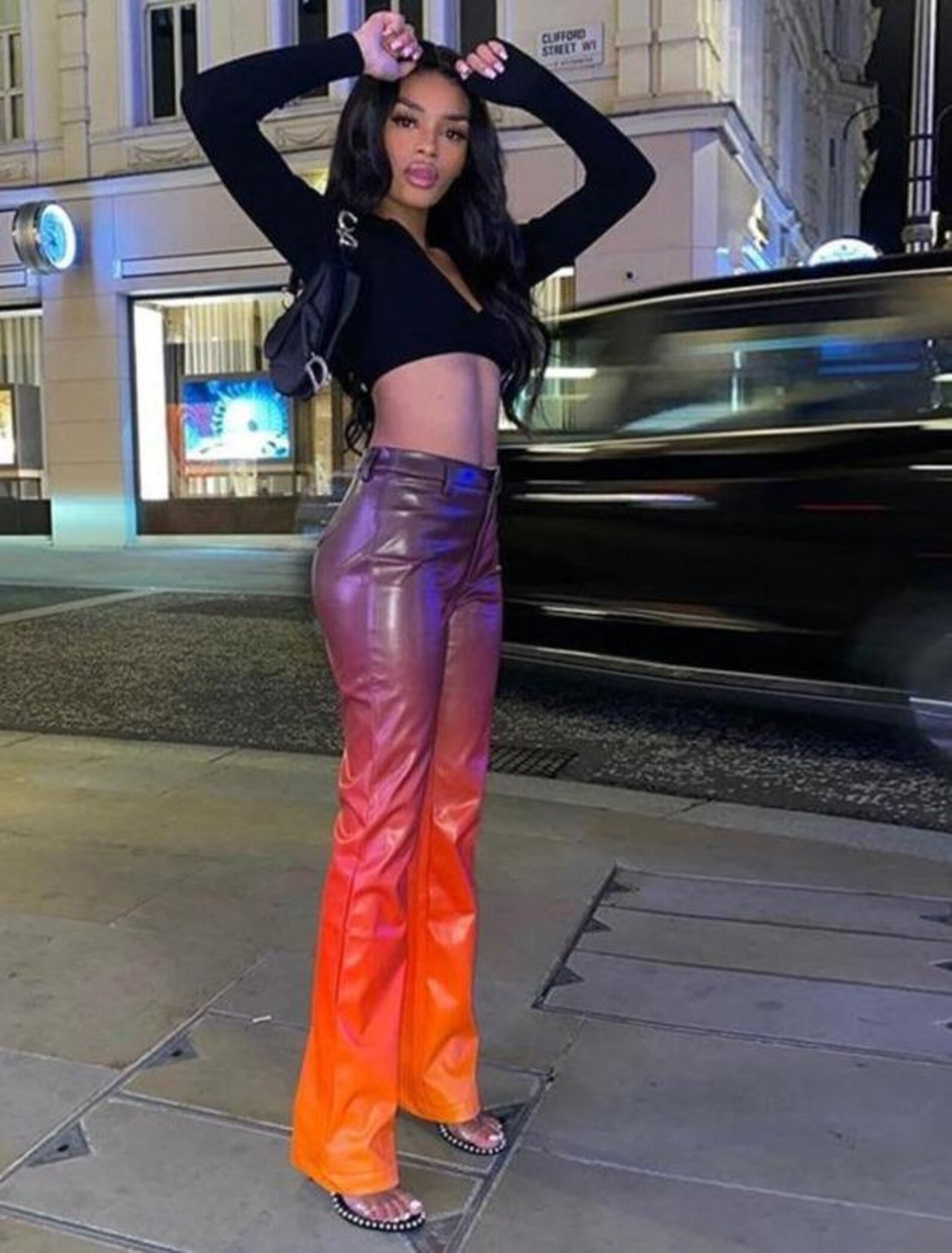 Gradient Orange Y2K Faux Leather Pants Harajuku Street Style Etsy