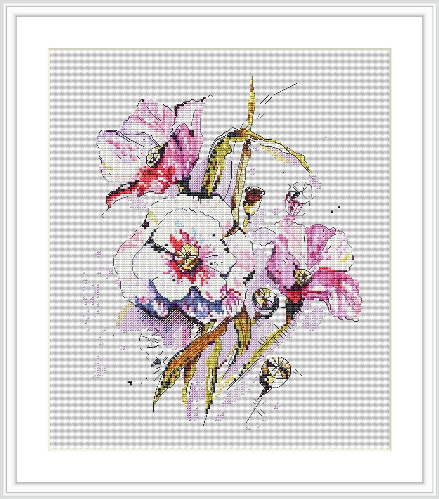 Watercolor flowers Cross Stitch Pattern Nature cross stitch Etsy