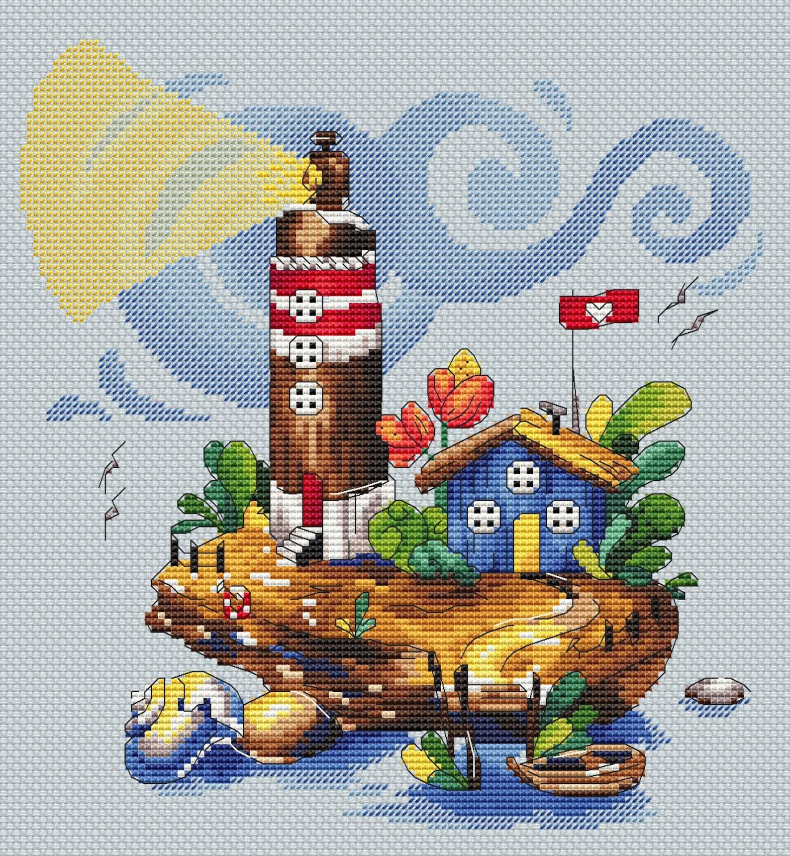Lighthouse Cross Stitch Pattern. Landscape Modern Cross | Etsy