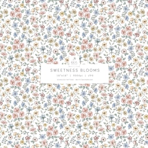 Sweetness Blooms - White Background, liberty style, ditsy floral, spring flowers, summer, girl, bhldesigns, fresh, colourful, feminine, new