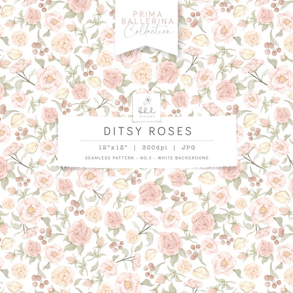 Prima Ballerina Collection - ditsy - roses - 300dpi - seamless pattern - luxury - nature - romantic - JPG - digital file - florals
