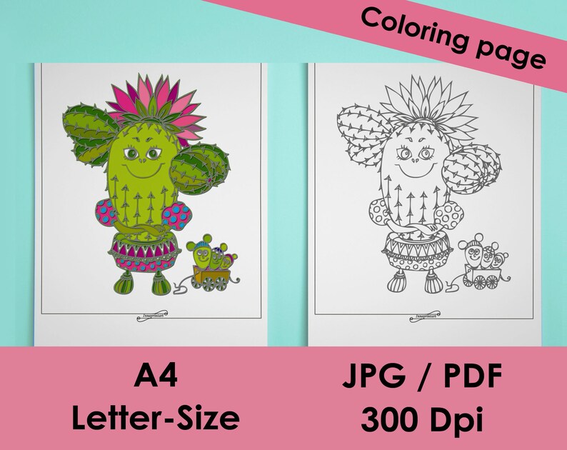 Coloring Pages Printable Set Of 4 Prints Cactus Coloring Pages Drawing Illustration Art Collectibles Keyforrest Lt
