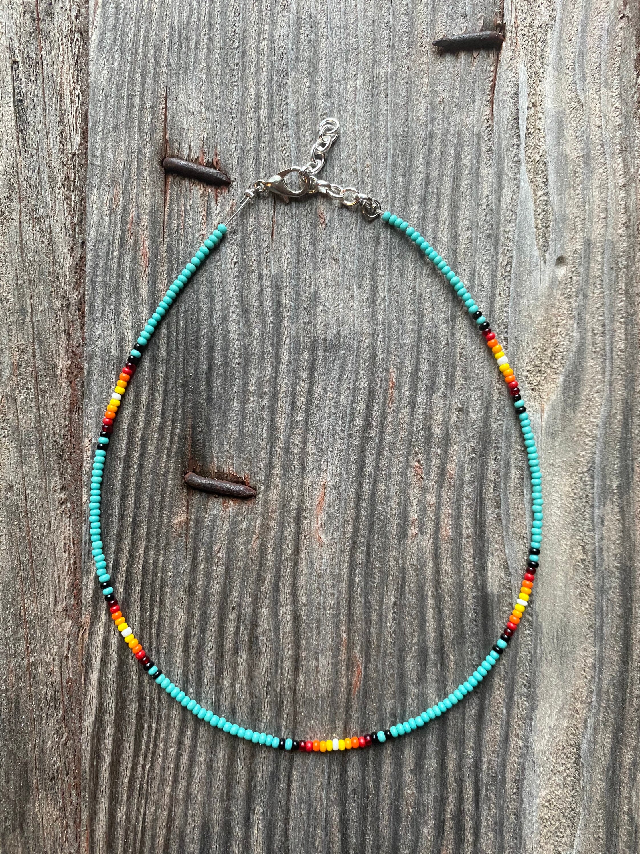 Turquoise beaded choker, beaded choker, beaded necklace, western jewe…