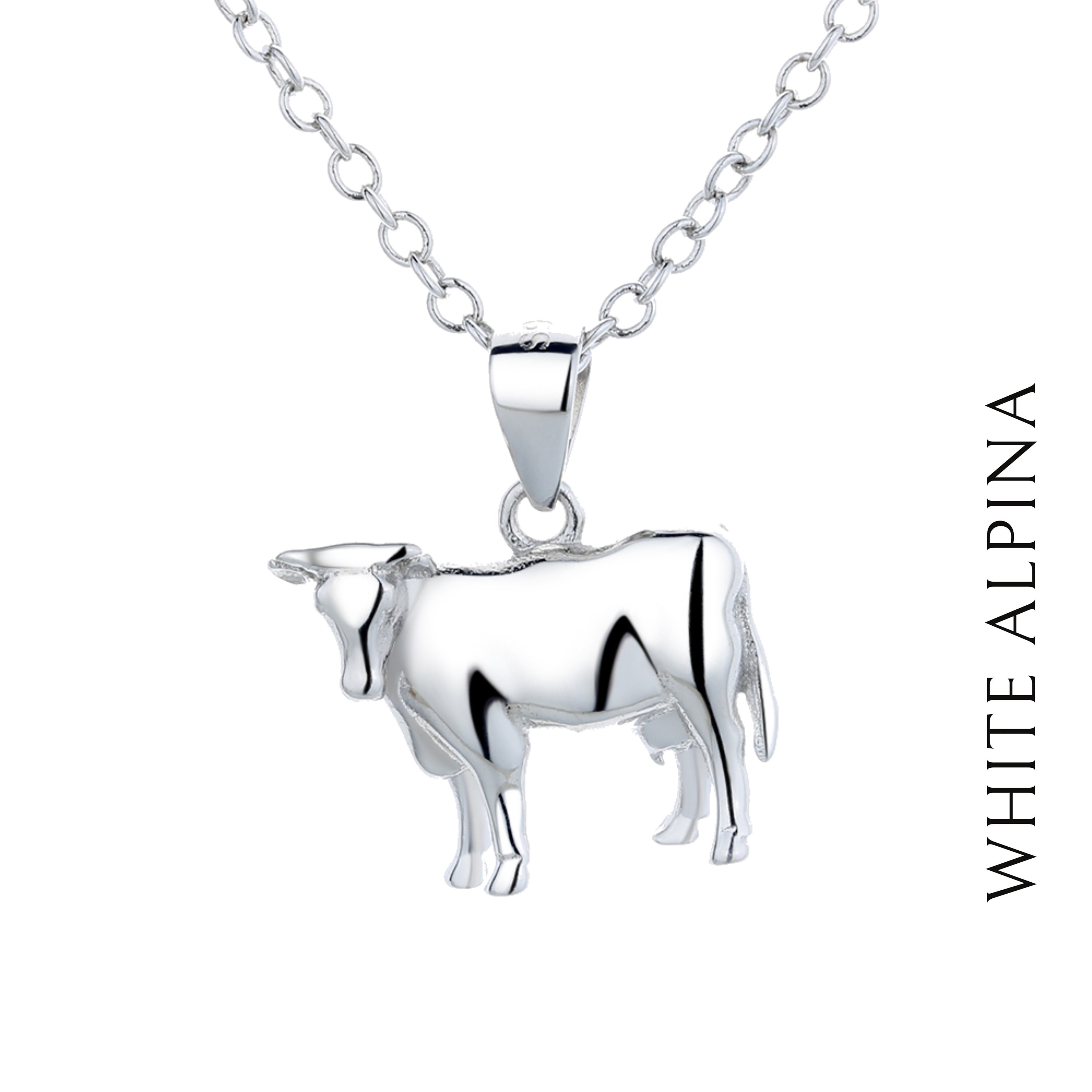 Silver Cow Charm, Antique Silver Cow Pendant, Animal Lover Charm, Farm Animal Pendant, Made in USA, 21mm - AB166