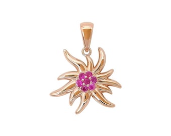 Edelweiss pendant in 9ct rose gold and pink sapphire
