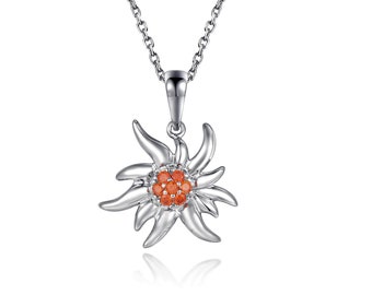 Pendentif en argent 925 en forme d'edelweiss - Petit - orange