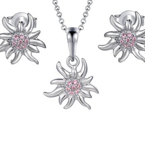 Edelweiss pendant and earrings set in 925 silver with zircons