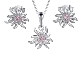 Edelweiss pendant and earrings set in 925 silver with zircons