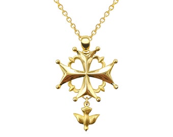 Huguenot Cross Pendant in 925 Sterling Silver with Gold Plating by White Alpina