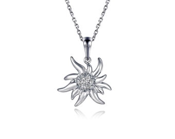 925 Silver Edelweiss Pendant - Small - Transparent