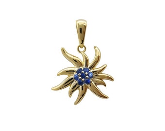 Edelweiss pendant in 9ct gold and blue sapphire