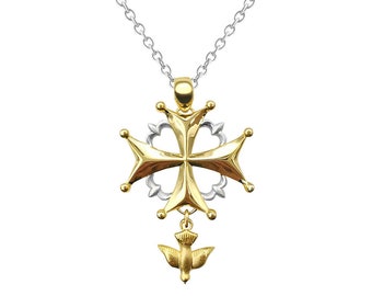 Huguenot Cross pendant in 925 silver bicolor by White Alpina