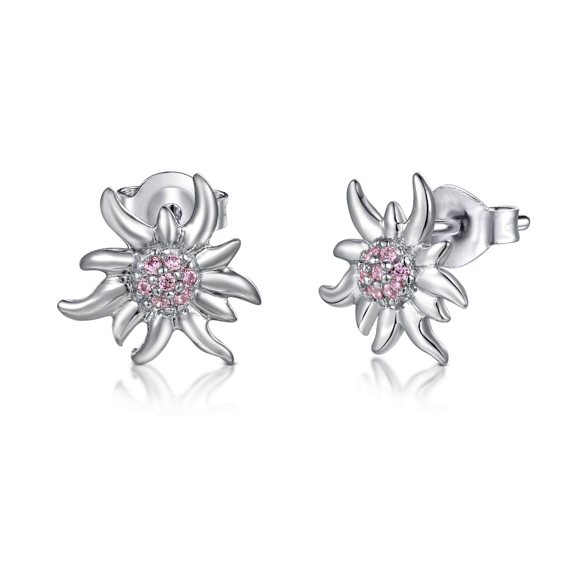 Set Bijoux Strass Fleurs Edelweiss Et Papillon Mauve - Collier Et Boucles D'oreilles, Neuf Avec étiquettes