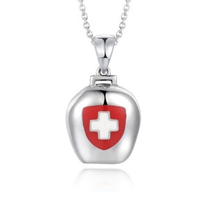 925 silver bell-shaped pendant with a Swiss cross and an edelweiss by White Alpina