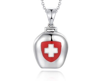 925 silver bell-shaped pendant with a Swiss cross and an edelweiss by White Alpina