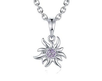 Pendentif en argent 925 en forme d'edelweiss - Petit - Violet