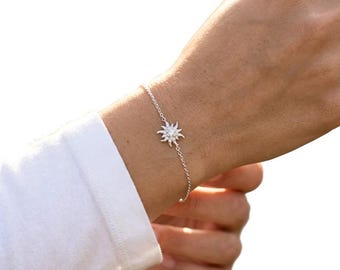 Edelweiss Bracelet, 925 Sterling Silver Swiss Alpine Jewelry, Swiss Alps Gift, White Alpina