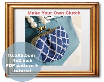 DIY clasp kiss lock clutch PDF pattern and Tutorial for making your own kiss lock bag 10.5X5.5 cm/ 4X2 inch  PDF Ruyi