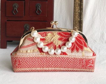 Vintage kimono belt Ribbon Flower cheongsam kiss lock handbag Best meaningful Unique one of a kind  gift for her